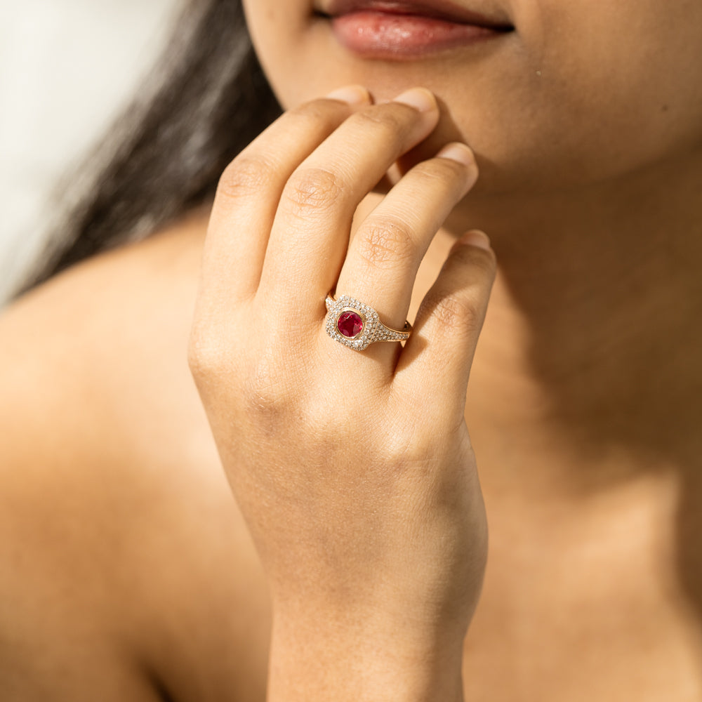 3 Piece Ruby Engagement Ring Set Rose Gold Lab Ruby & Opal 3Pcs Bridal Set  July Birthday Gift